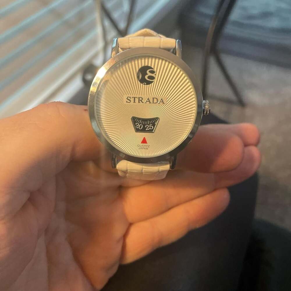 Strada Jump Hour Quartz Watch with White Leather Strap